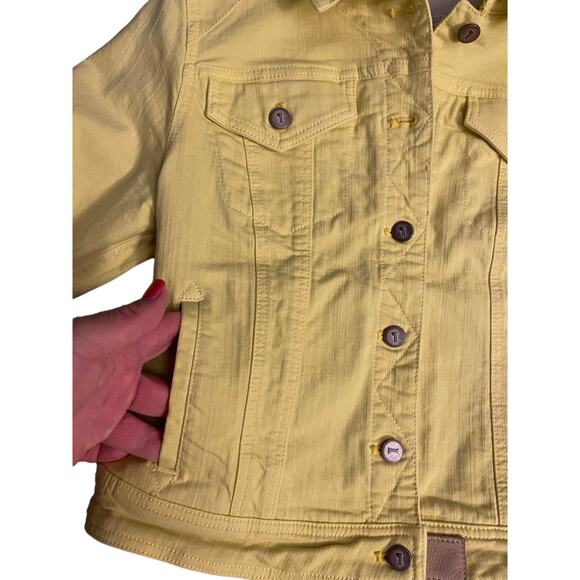 Anthropologie Pilcro‎ and the Letterpress Yellow Denim Jacket Size Large Petite - Picture 5 of 9